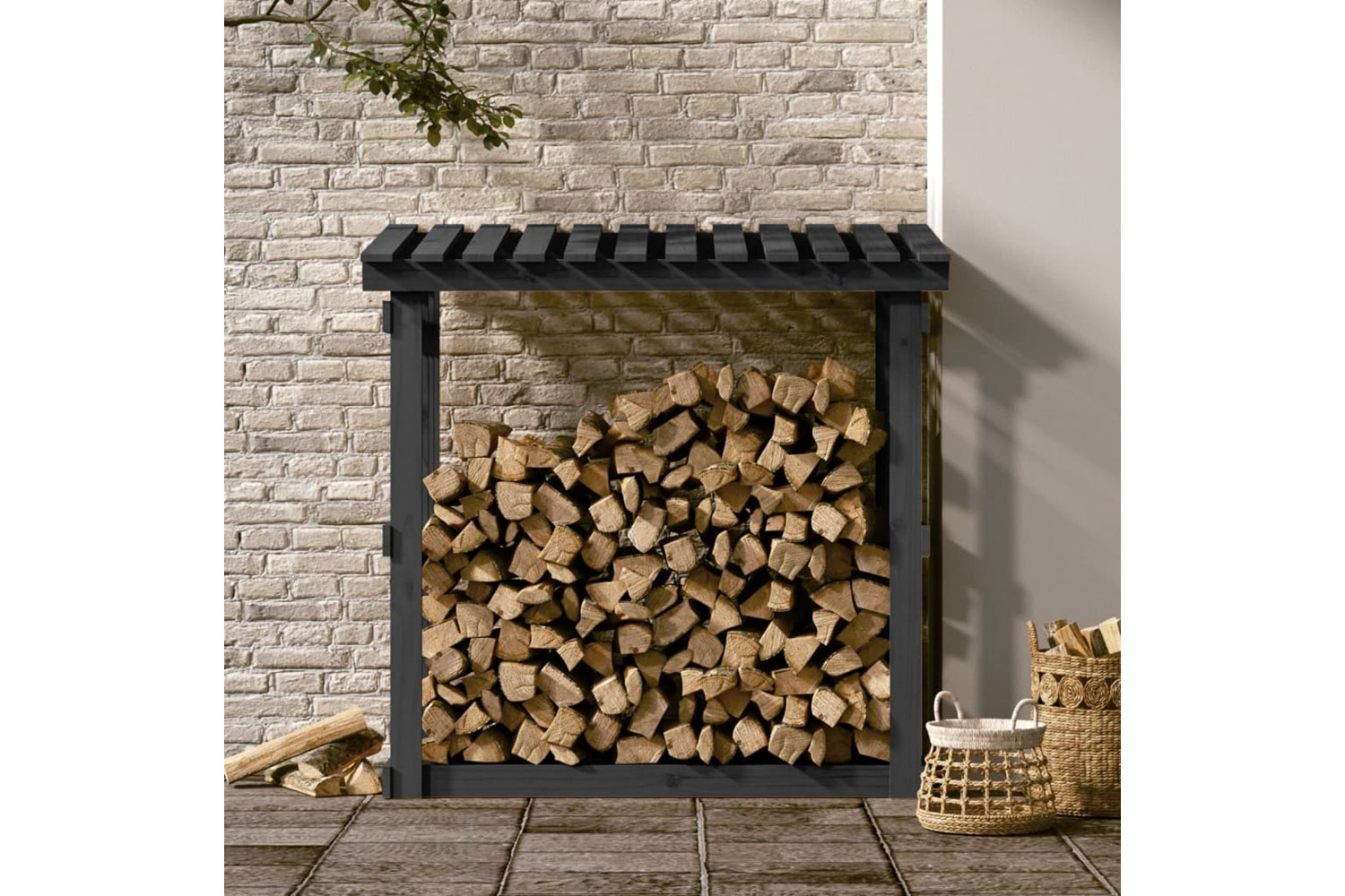 vidaXL 822429 Firewood Rack Grey 108x64.5x109cm Solid Wood Pine