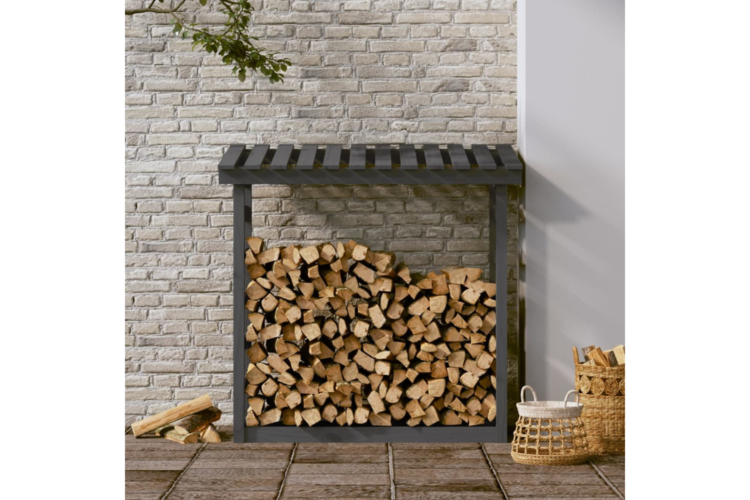 vidaXL 822439 Firewood Rack Grey 108x64.5x110cm Solid Wood Pine
