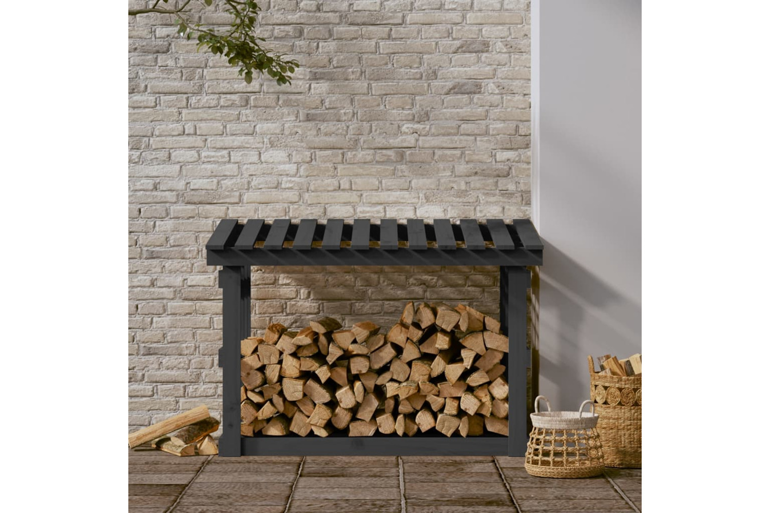 vidaXL 822434 Firewood Rack Grey 108x64.5x77cm Solid Wood Pine