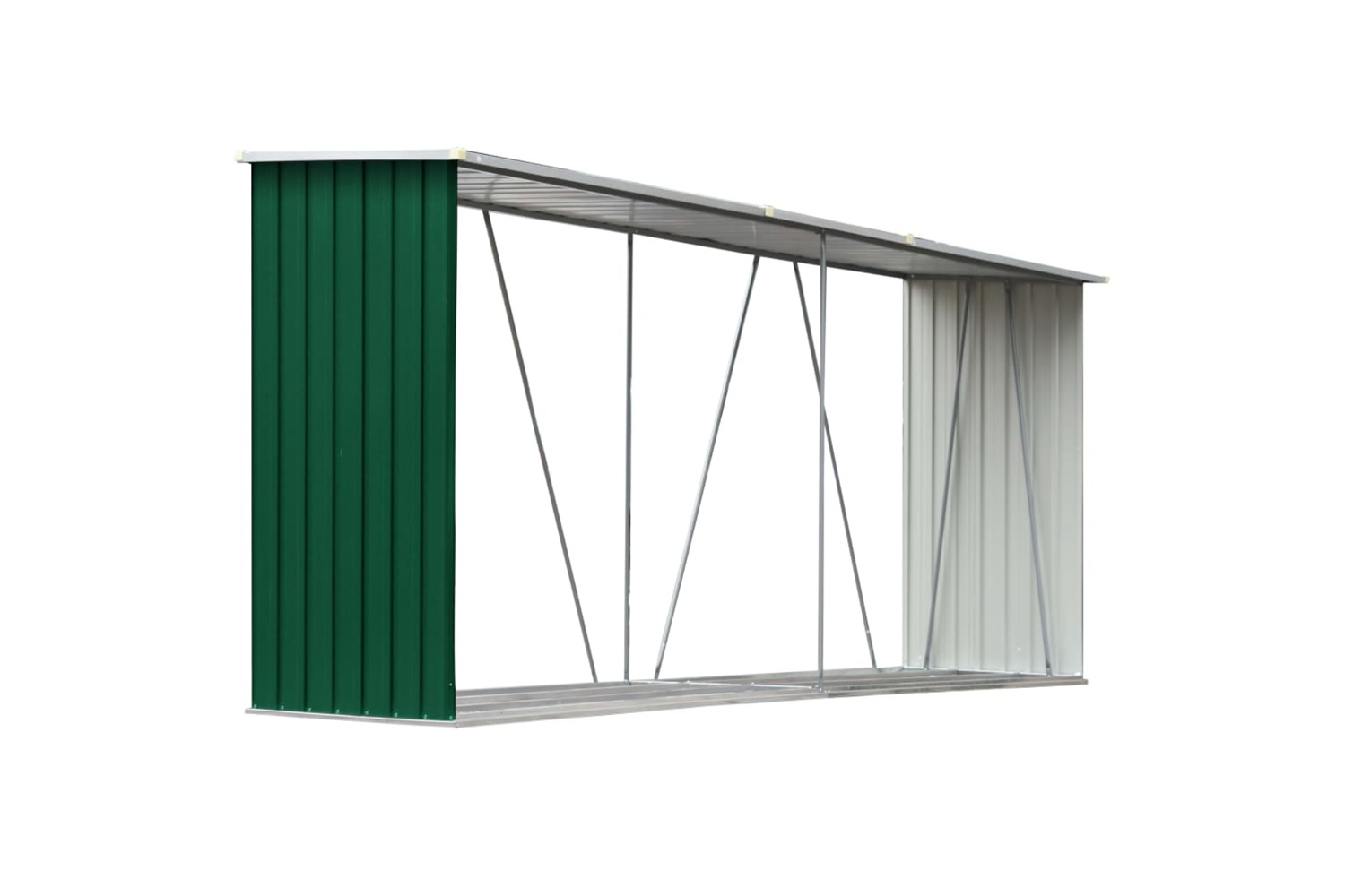 vidaXL 47083 Garden Log Storage Shed Galvanised Steel 330x84x152cm Green