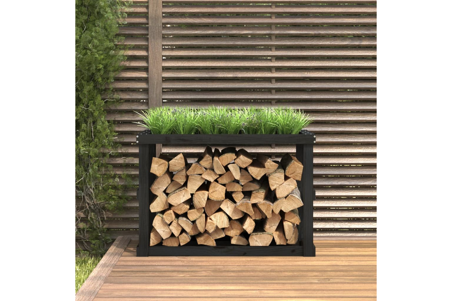 vidaXL 822635 Outdoor Log Holder Black 108x52x74cm Solid Wood Pine