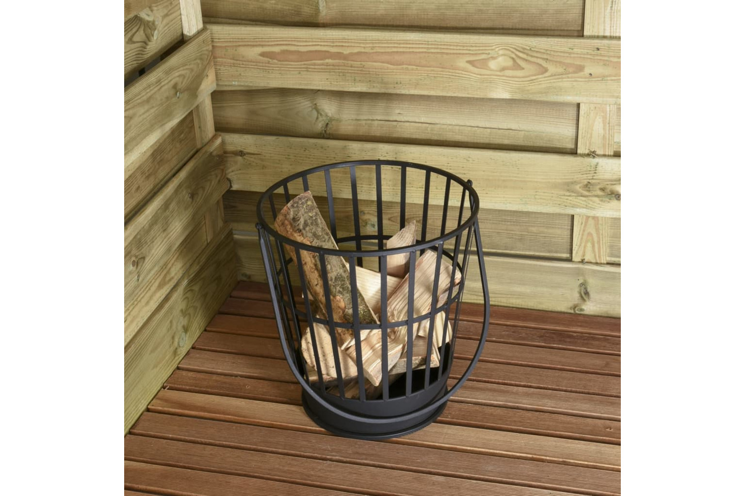 Progarden 443152 Fire Log Basket With Handle Metal Black