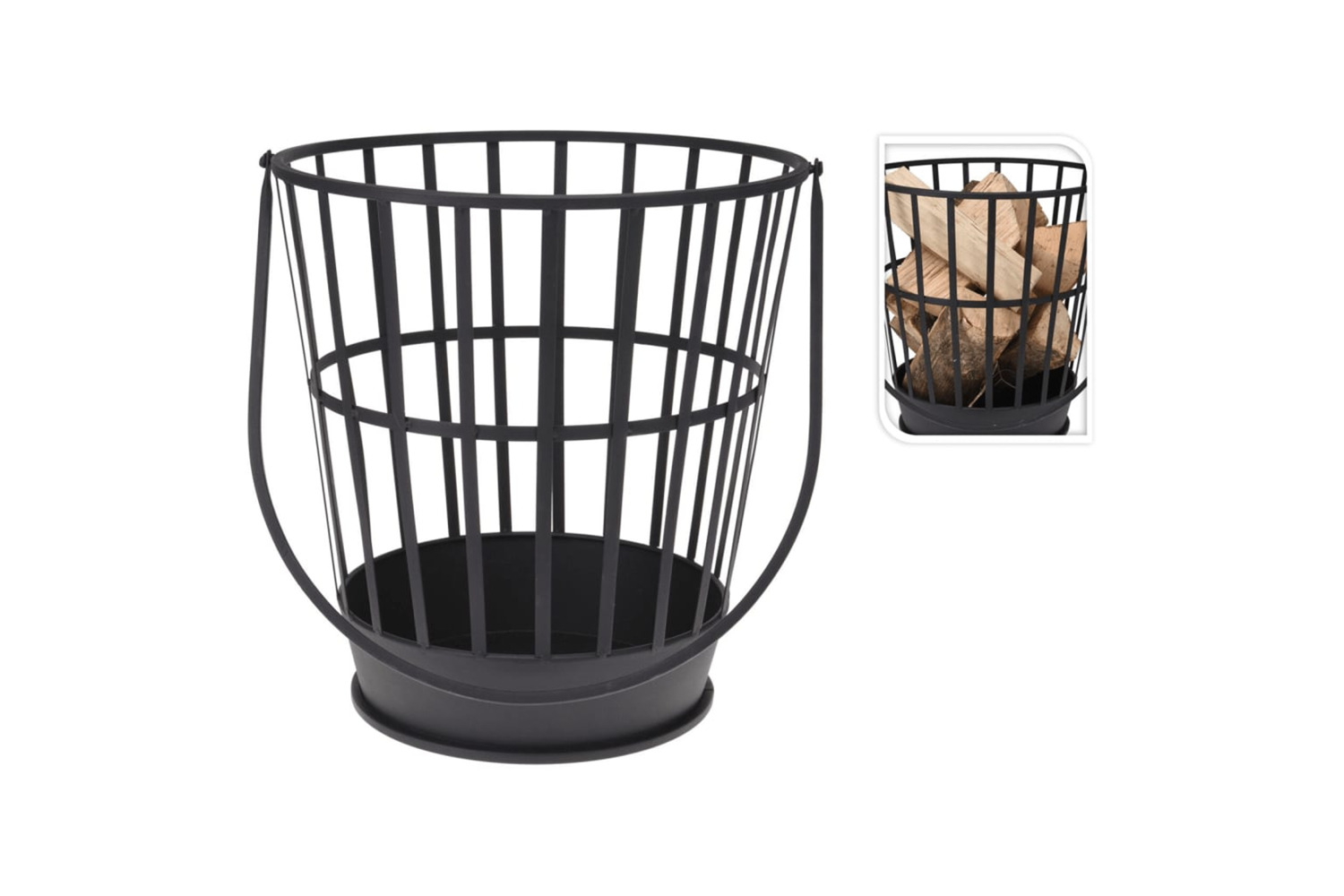 Progarden 443152 Fire Log Basket With Handle Metal Black