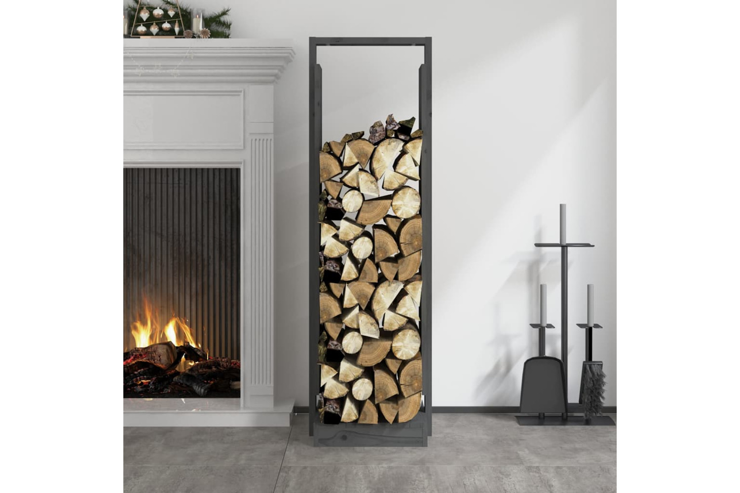 vidaXL 822623 Log Holder Grey 33.5x30x110cm Solid Wood Pine