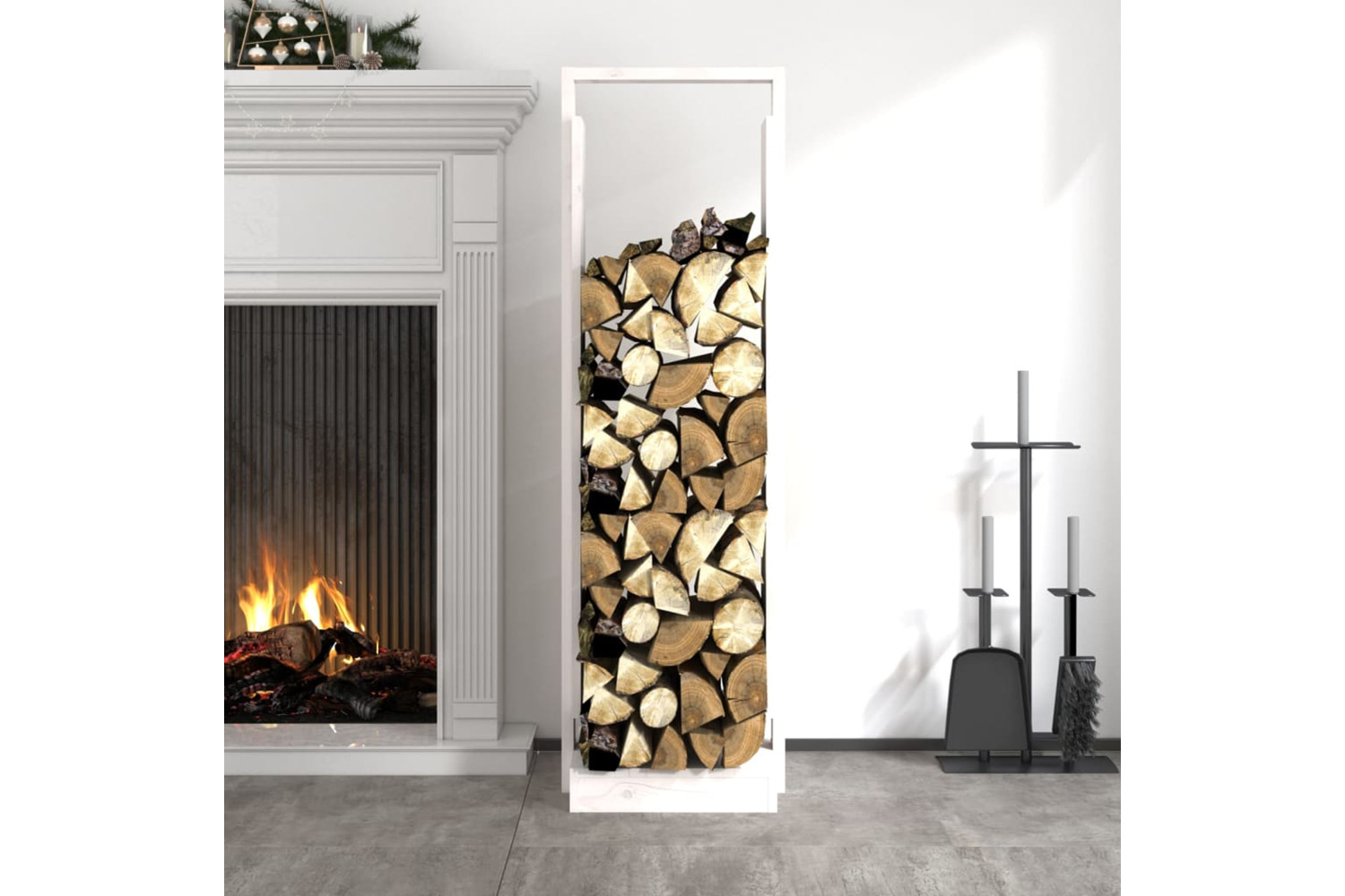 vidaXL 822622 Log Holder White 33.5x30x110cm Solid Wood Pine