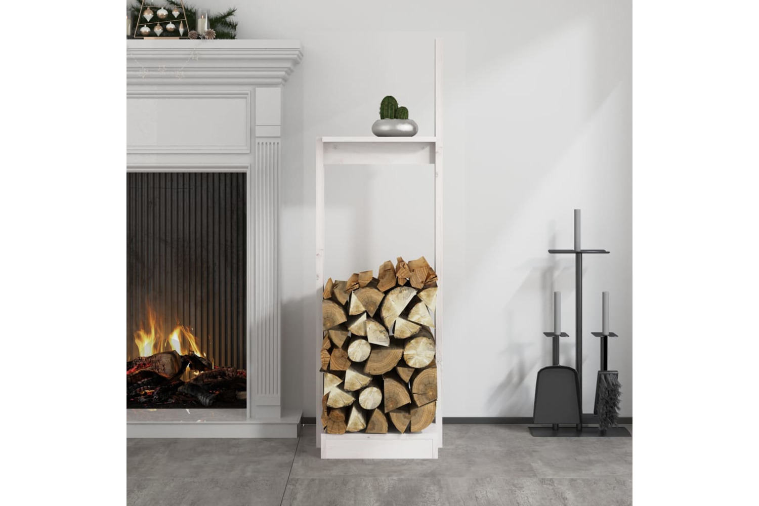 vidaXL 822617 Log Holder White 33.5x30x110cm Solid Wood Pine