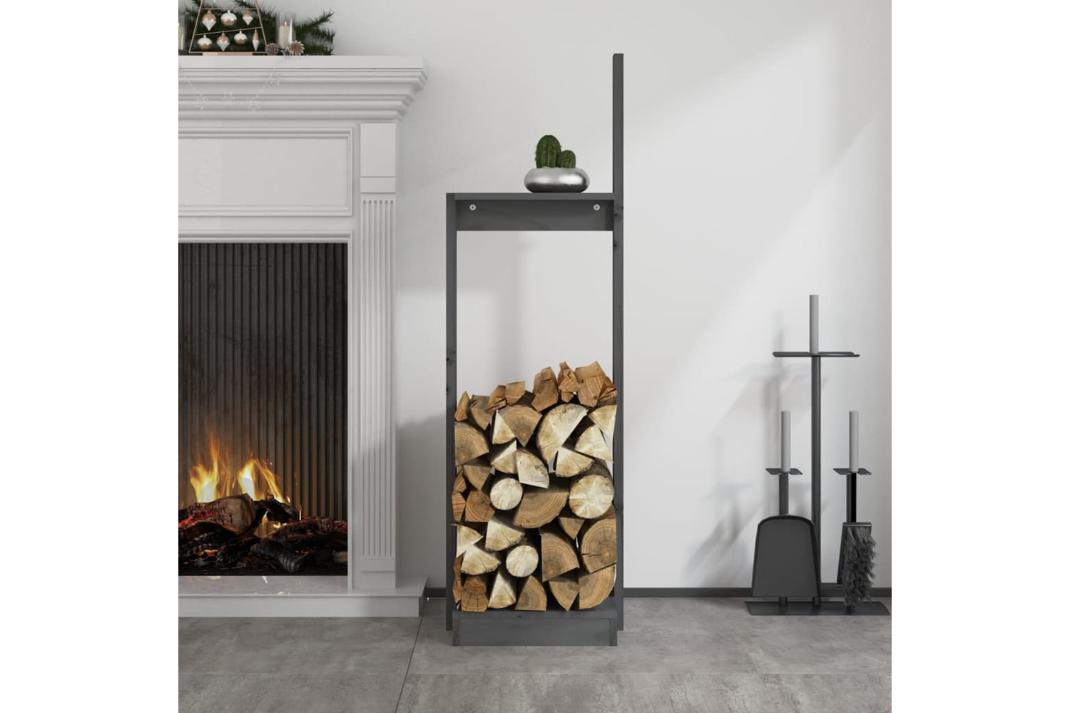 vidaXL 822618 Log Holder Grey 33.5x30x110cm Solid Wood Pine