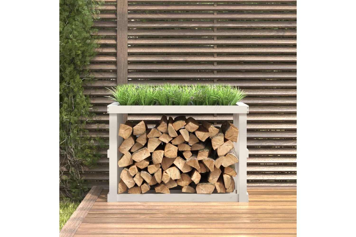 vidaXL 822632 Outdoor Log Holder White 108x52x74cm Solid Wood Pine