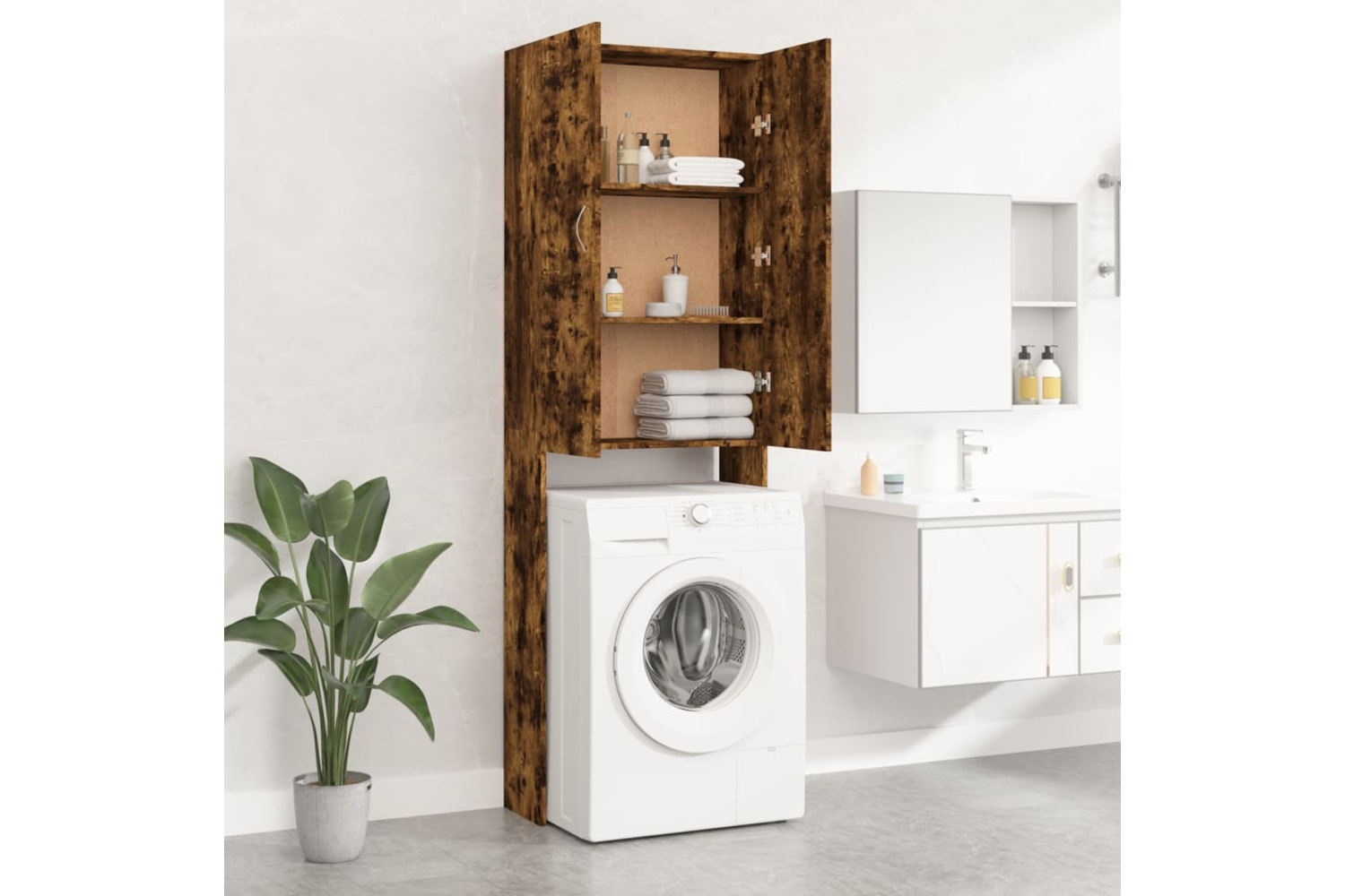 vidaXL Washing Machine Cabinet Smoked Oak 64x25.5x190cm