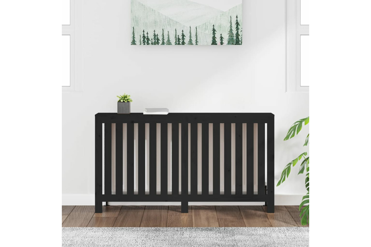 vidaXL 822580 Radiator Cover Black 153x19x84cm Solid Wood Pine