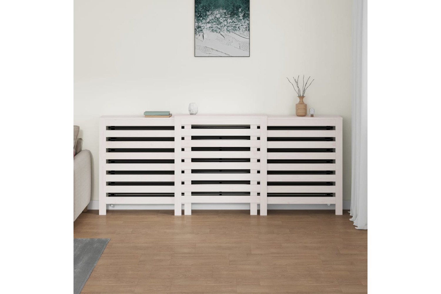 vidaXL 822612 Radiator Cover White 210x21x85cm Solid Wood Pine
