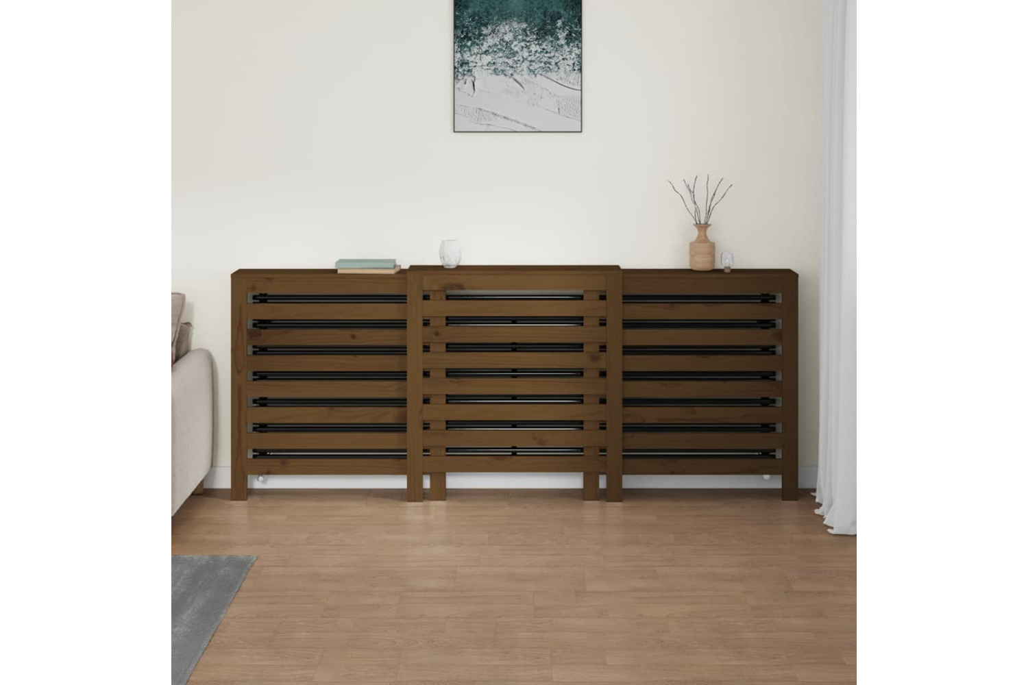 vidaXL 822614 Radiator Cover Honey Brown 210x21x85cm Solid Wood Pine