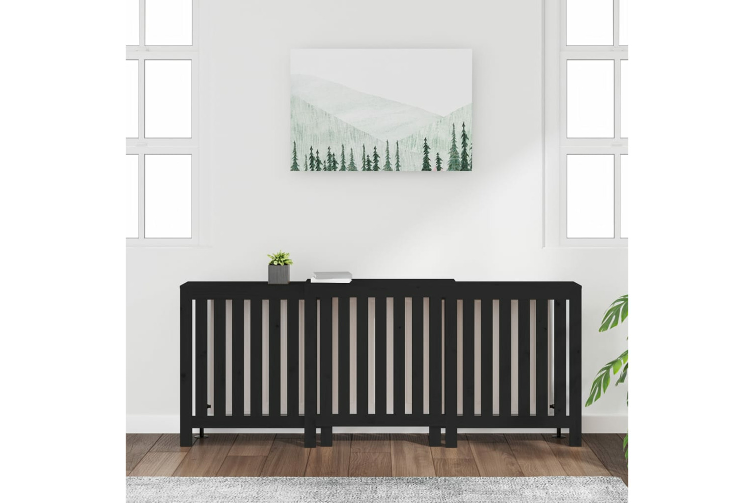 vidaXL 822590 Radiator Cover Black 210x21x85cm Solid Wood Pine