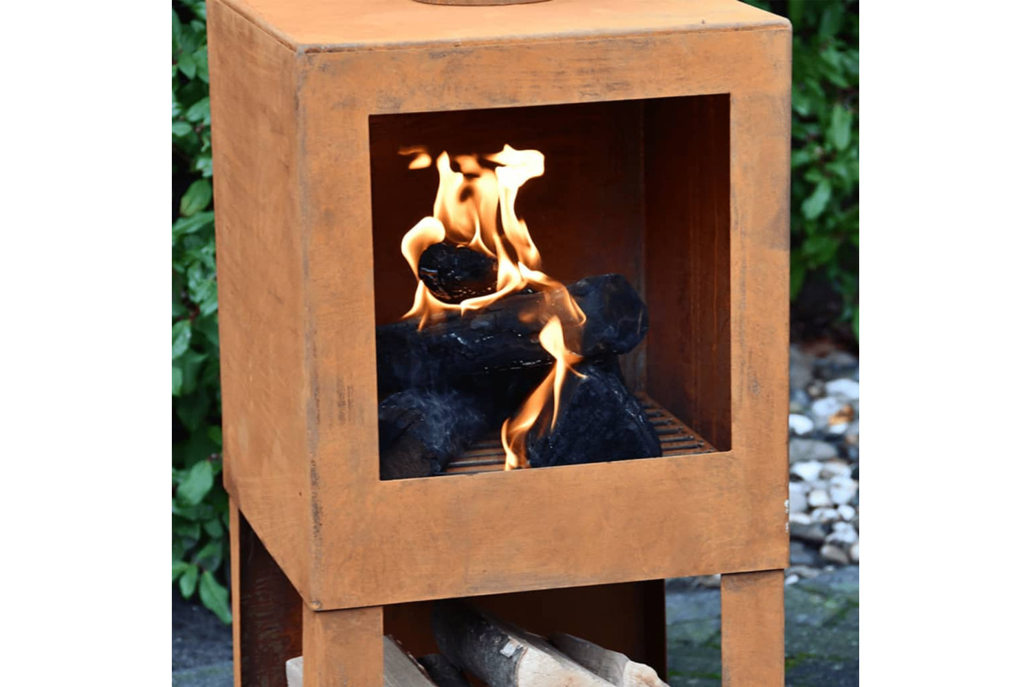 Esschert Design 421282 Outdoor Fireplace With Firewood Storage Rust Ff298