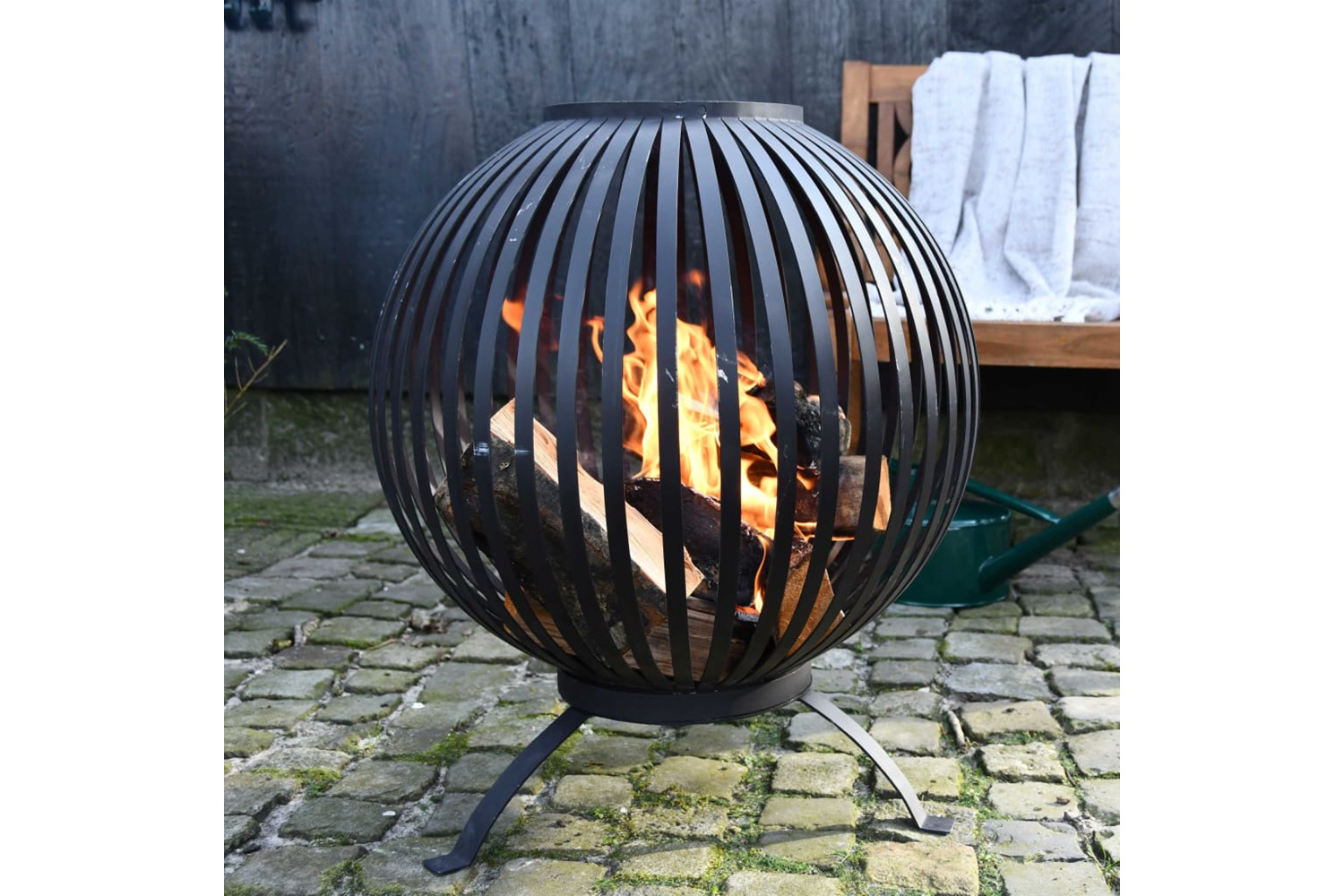 Esschert Design 422495 Fire Pit Ball Stripes Black Carbon Steel Ff400