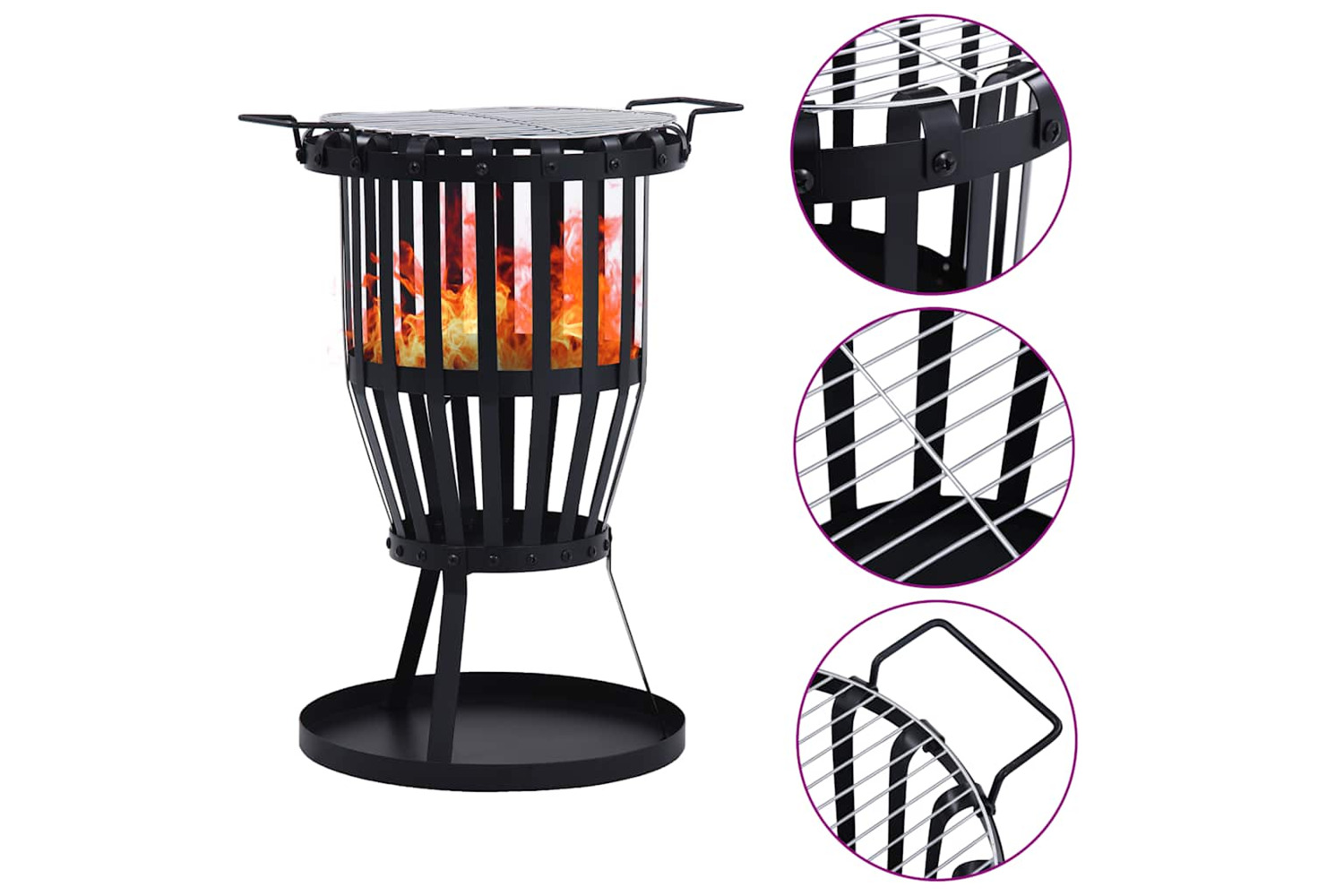 Vidaxl Garden Fire Pit Basket With Bbq Grill Steel 47.5 Cm