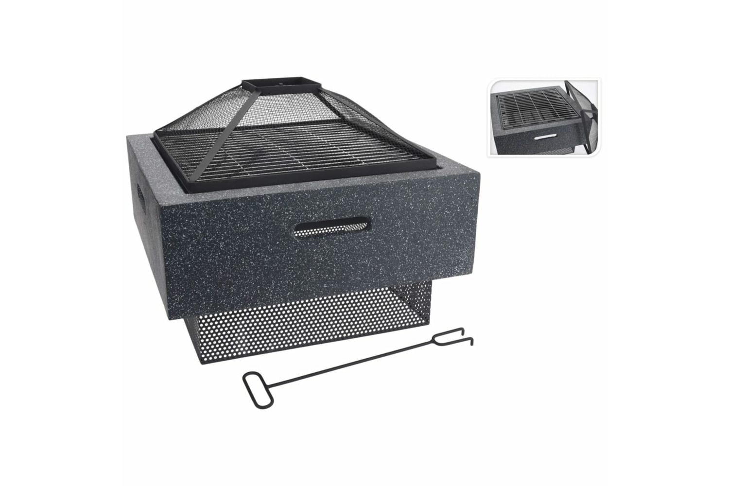 Progarden 436229 Fire Bowl With Bbq Rack Square Dark Grey 52.5x52.5x18.5 Cm