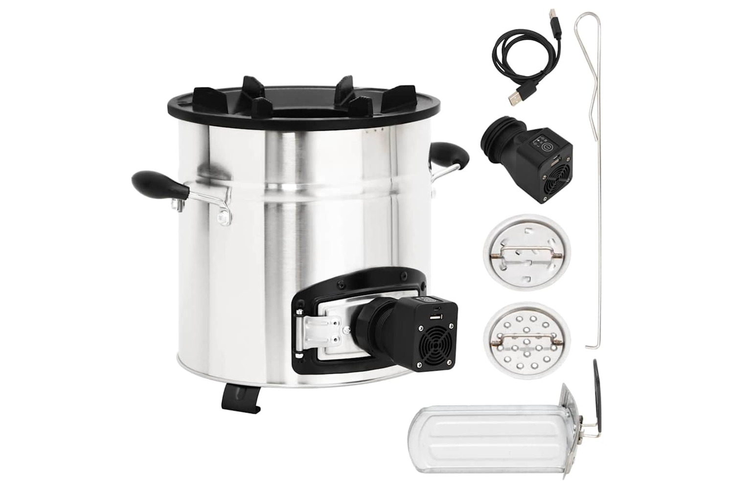 Vidaxl Wood Stove With Usb Fan Silver 35.5x26x28 Cm Stainless Steel