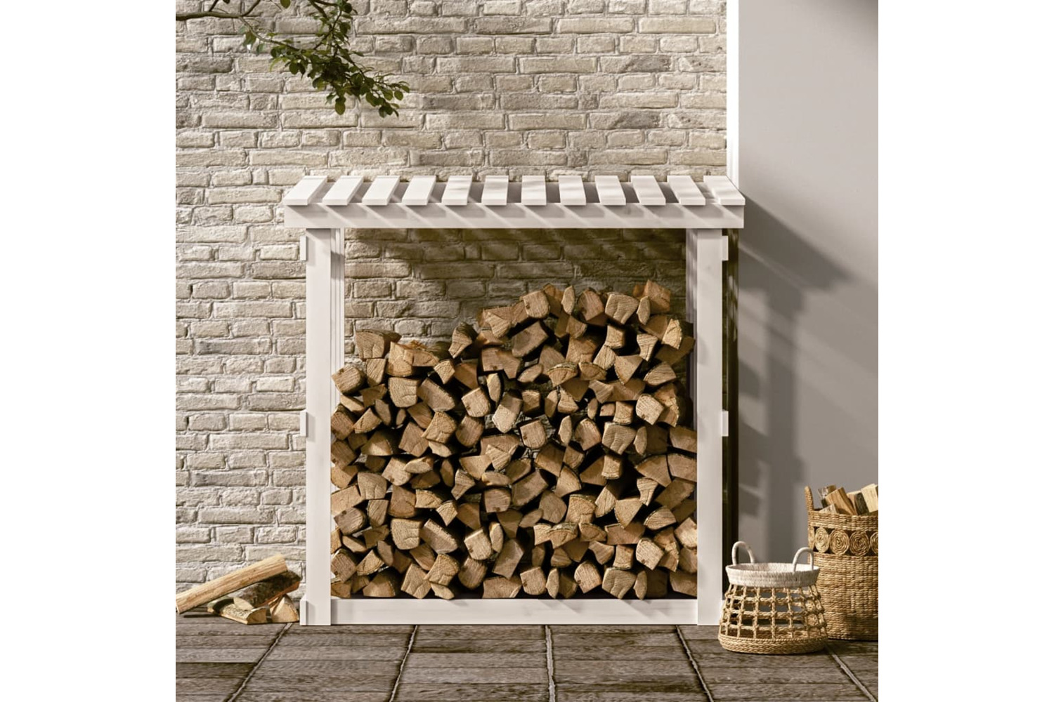 vidaXL 822428 Firewood Rack White 108x64.5x109cm Solid Wood Pine