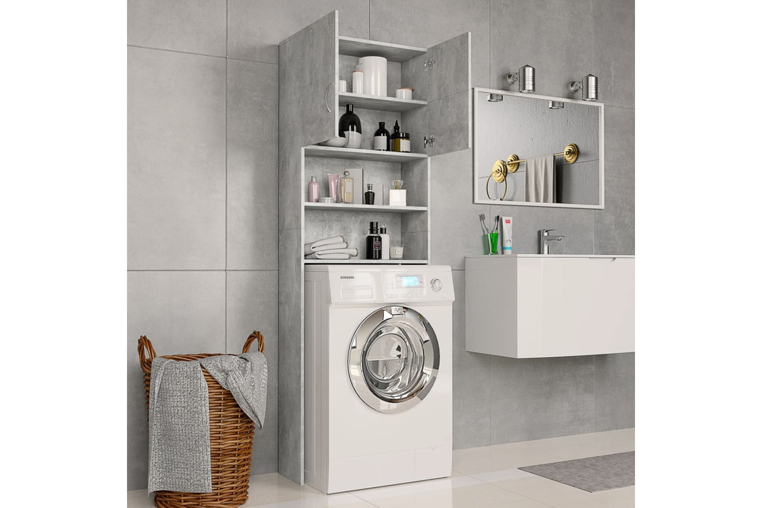 vidaXL 800031 Washing Machine Cabinet Concrete Grey 64x25.5x190cm Engineered Wood