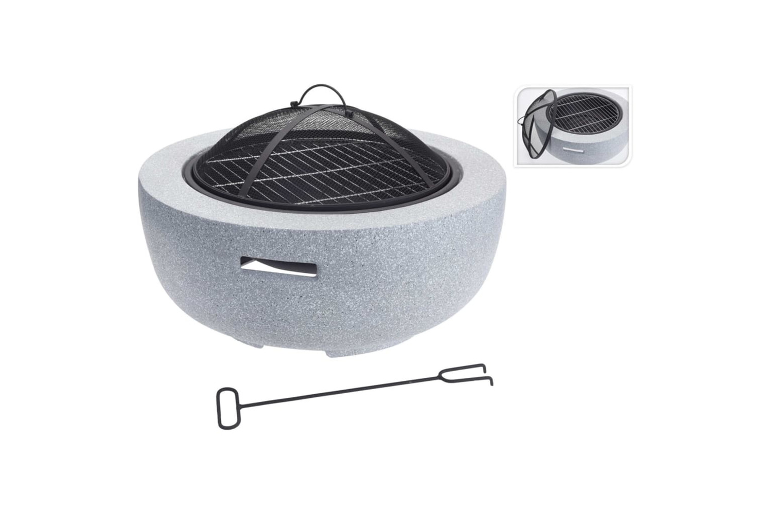 Progarden 436228 Fire Bowl With Bbq Rack Round Light Grey 60x25 Cm