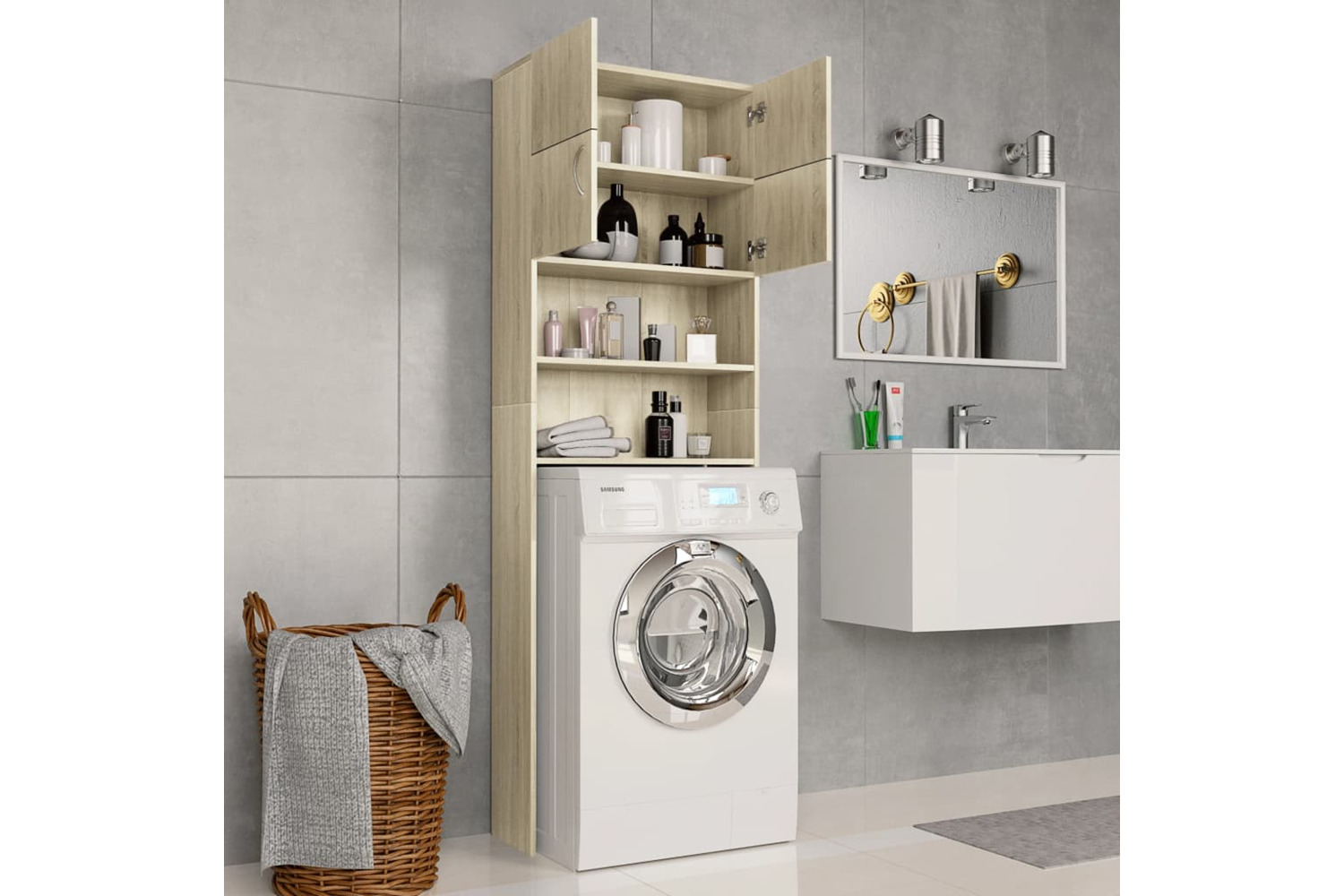 vidaXL 800030 Washing Machine Cabinet Sonoma Oak 64x25.5x190cm Engineered Wood