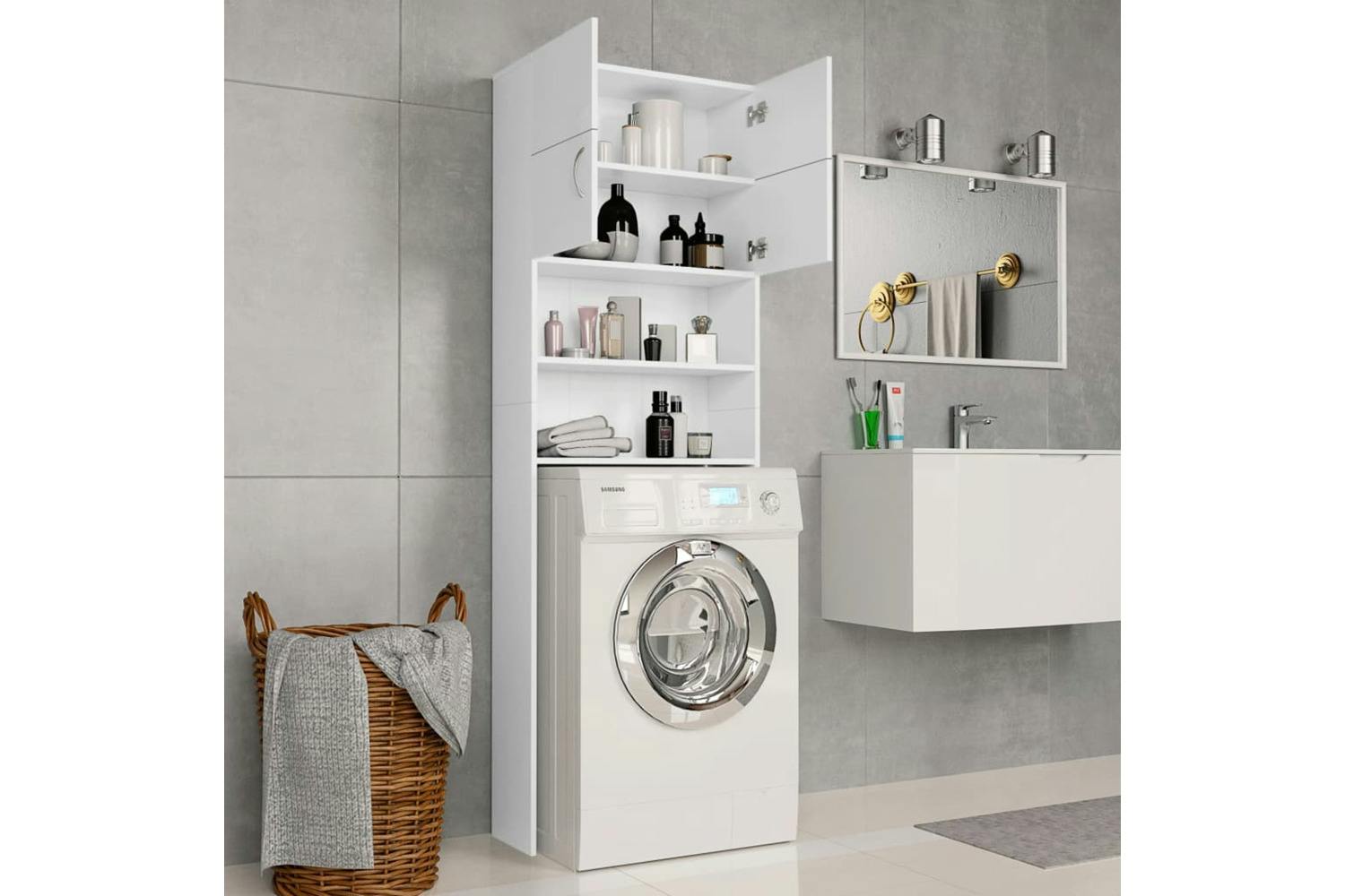 Vidaxl 800027 Washing Machine Cabinet White 64x25.5x190 Cm Engineered Wood