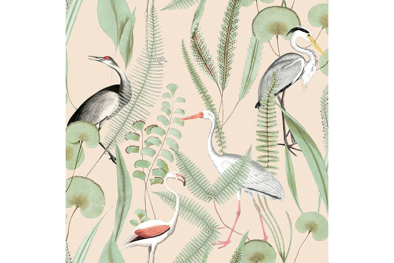 Dutch Wallcoverings 442563 Wallpaper Flamingo Cream And Mint