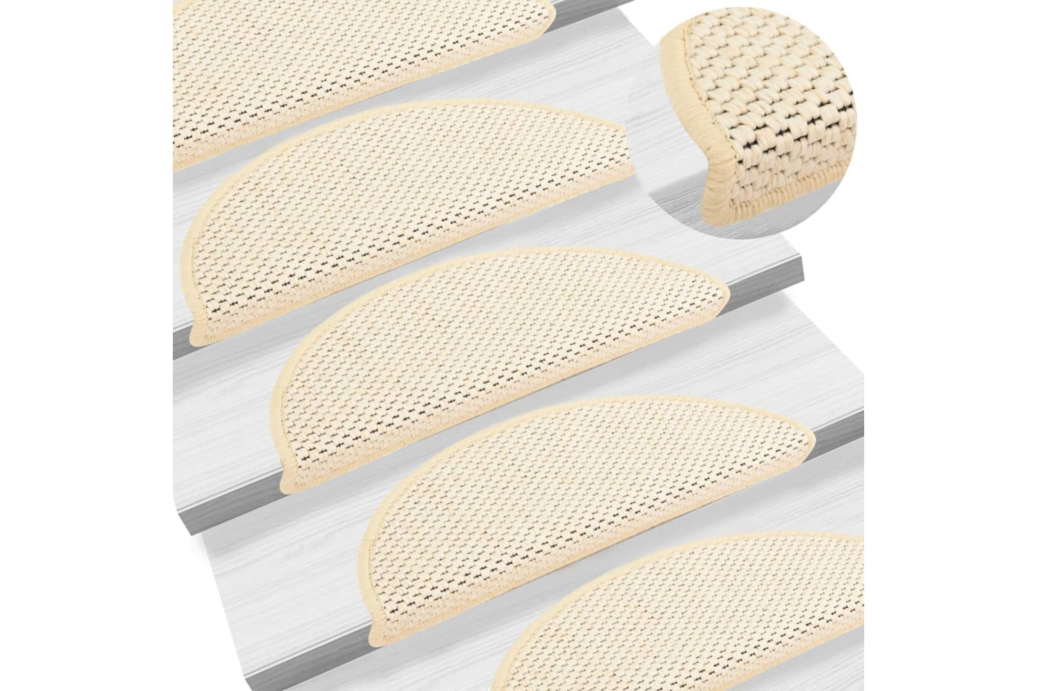 vidaXL 326869 Stair Mats Self-adhesive Sisal-look 15 Pcs 56x17x3cm Cream
