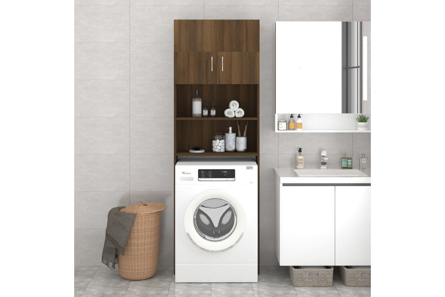 Vidaxl Washing Machine Cabinet Brown Oak 64x25.5x190 Cm