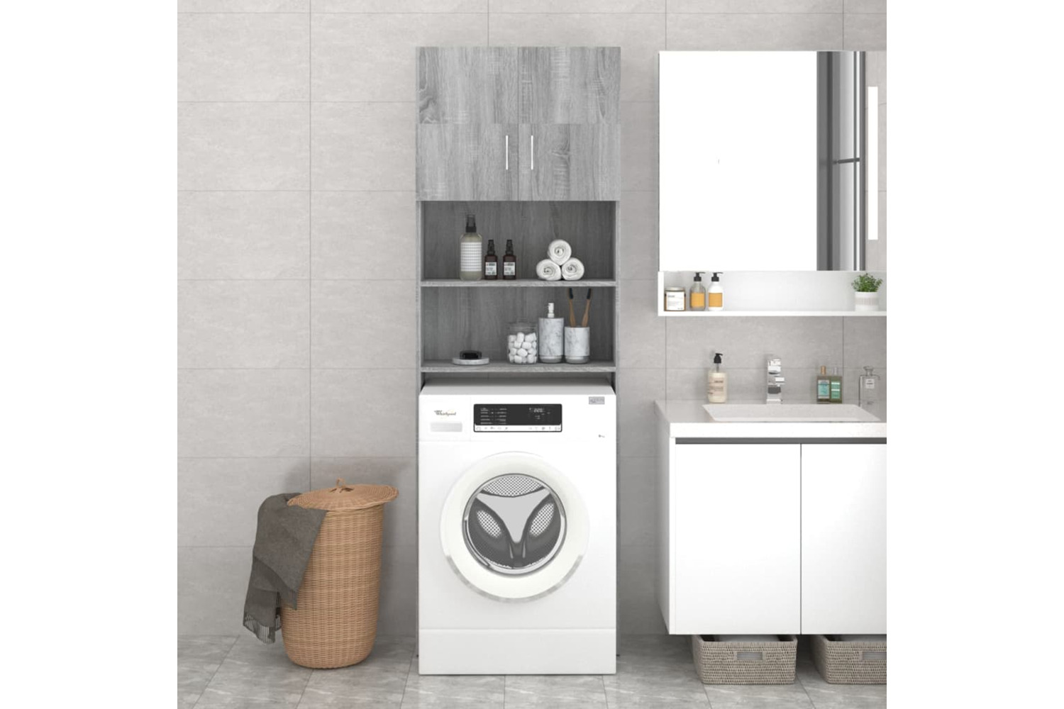 Vidaxl Washing Machine Cabinet Grey Sonoma 64x25.5x190 Cm