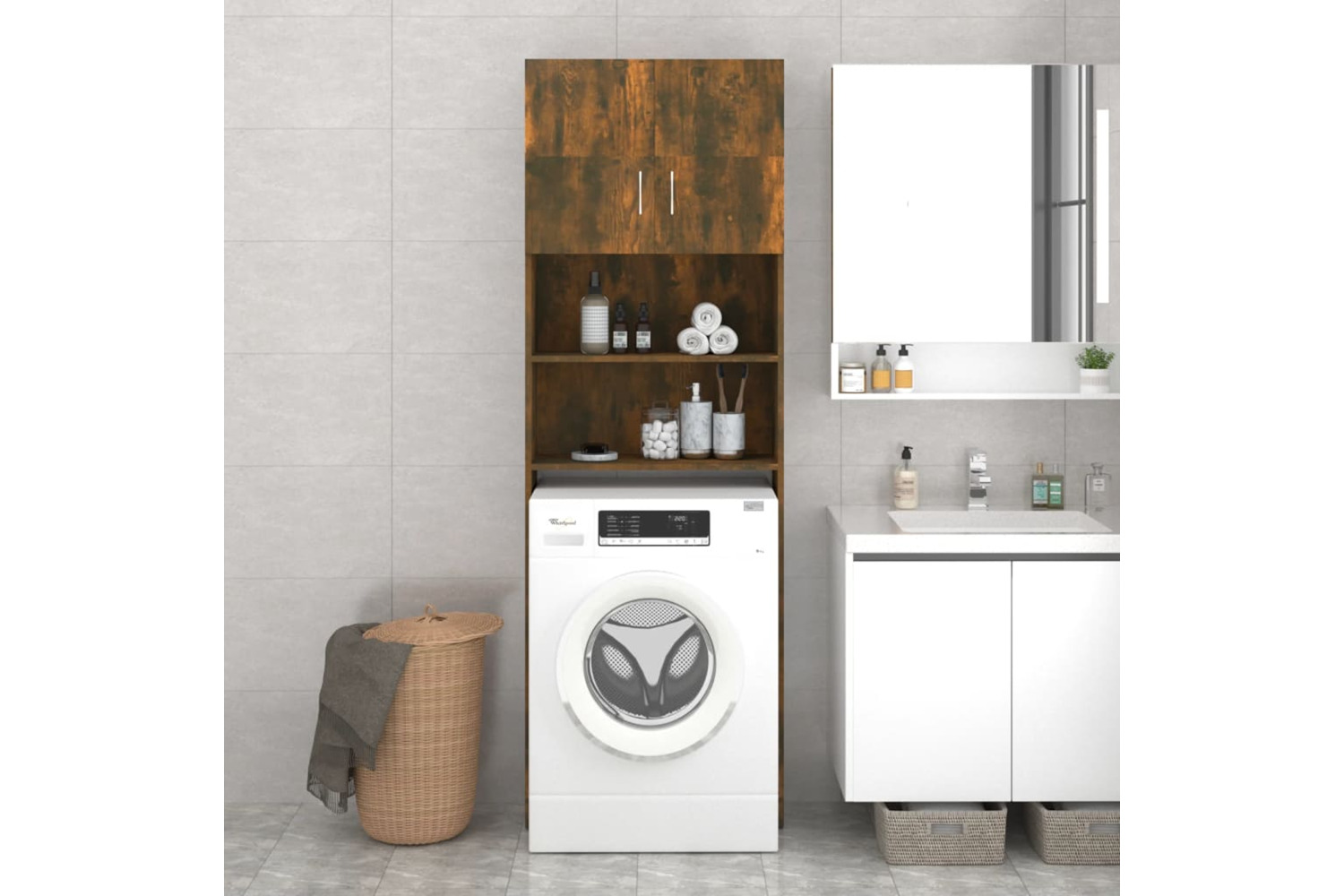 Vidaxl Washing Machine Cabinet Smoked Oak 64x25.5x190 Cm