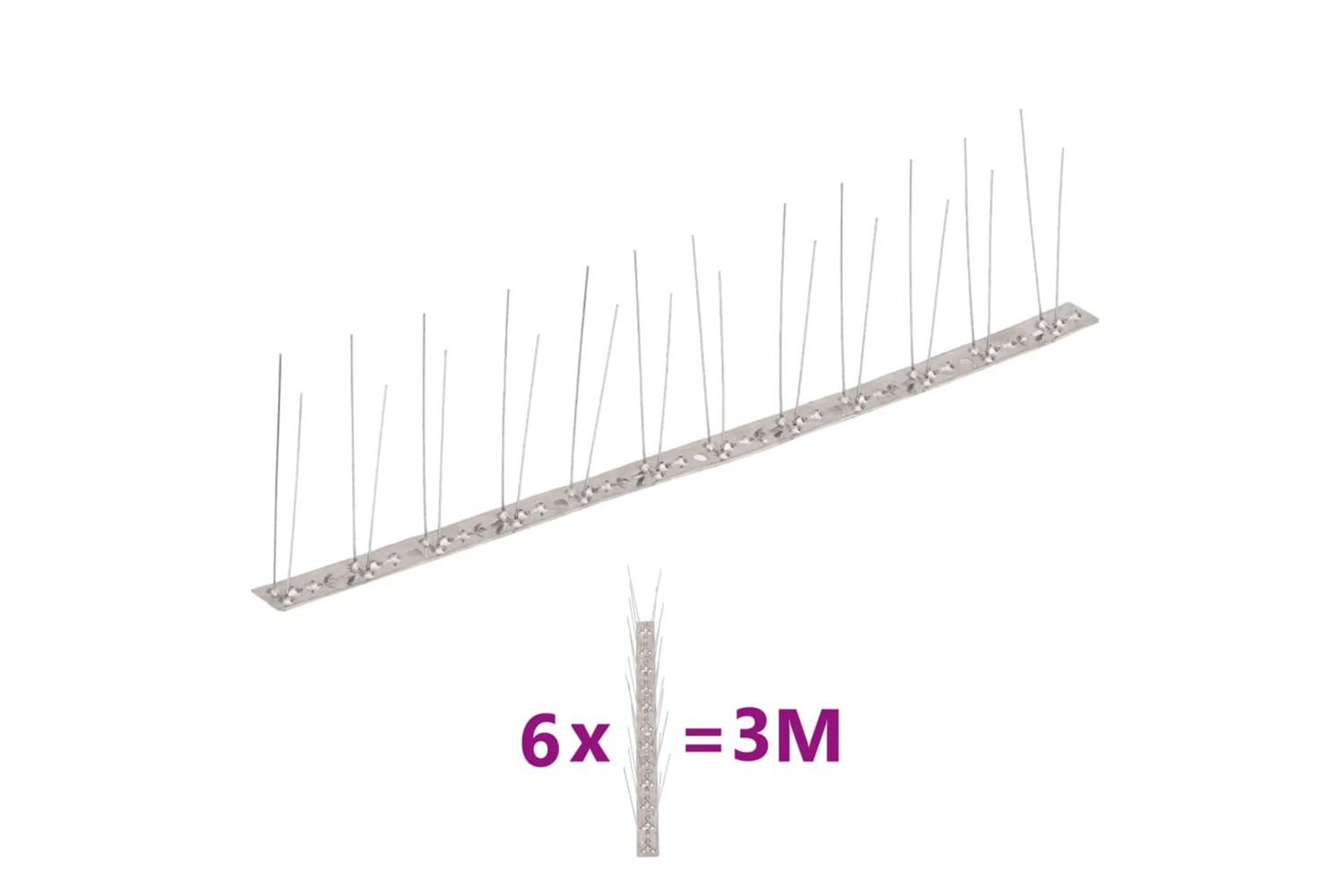vidaXL 170234 2-row Stainless Steel Bird & Pigeon Spikes Set Of 6 3 M