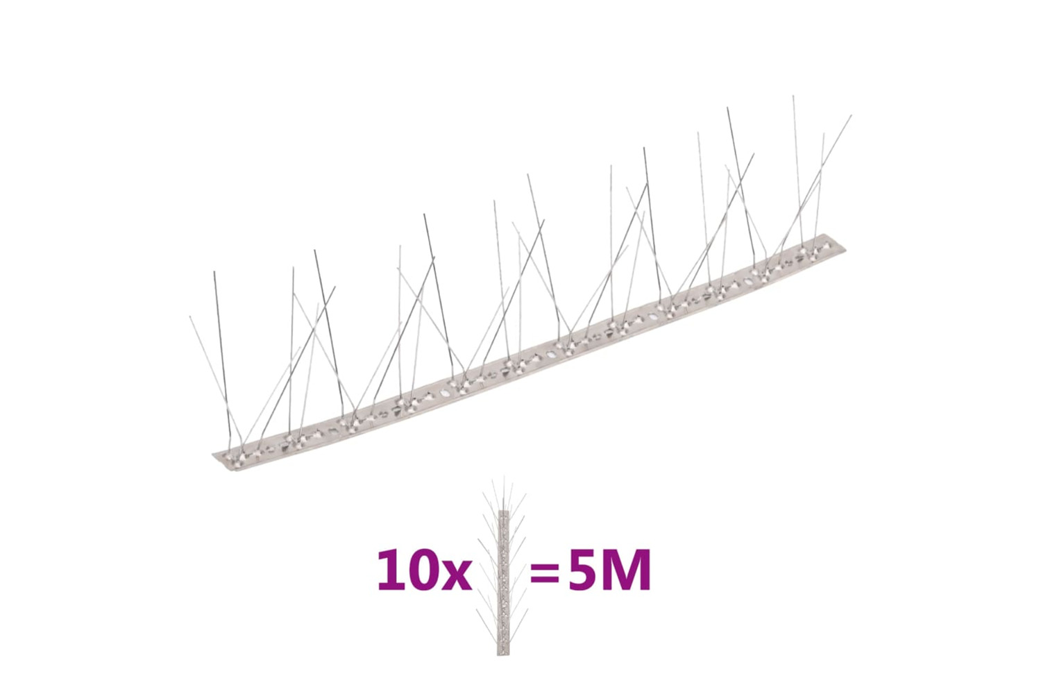vidaXL 149132 5-row Stainless Steel Bird & Pigeon Spikes Set Of 10 5 M