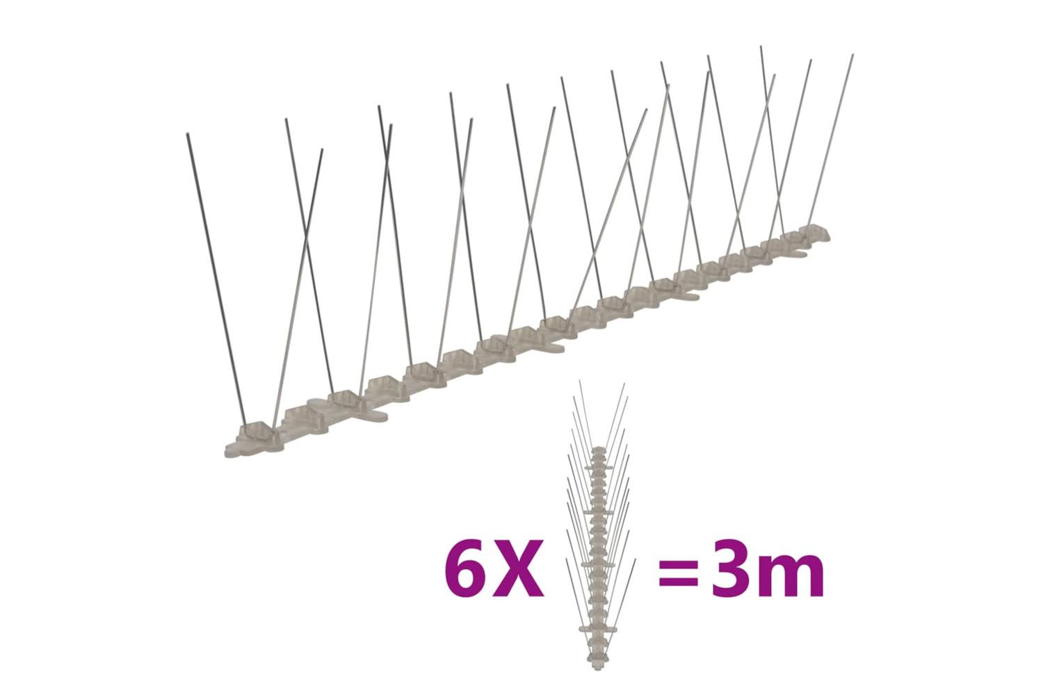 vidaXL 170232 2-row Plastic Bird & Pigeon Spikes Set Of 6 3 M