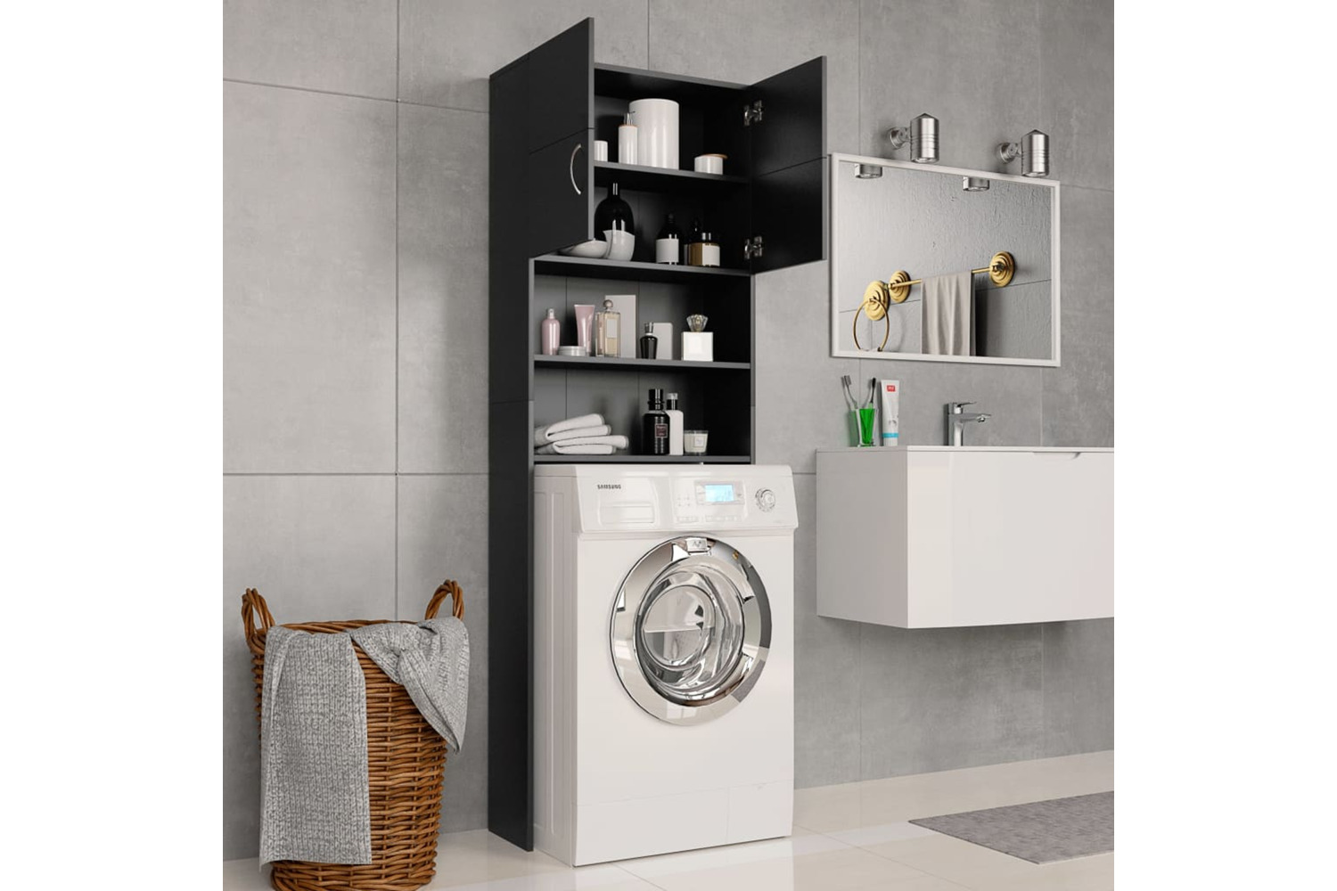 vidaXL 800028 Washing Machine Cabinet Black 64x25.5x190cm Engineered Wood