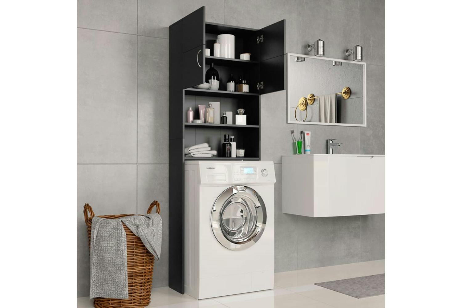 Vidaxl 800028 Washing Machine Cabinet Black 64x25.5x190 Cm Engineered Wood