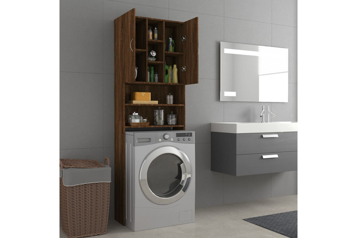 Vidaxl 815959 Washing Machine Cabinet Brown Oak 64x25.5x190 Cm