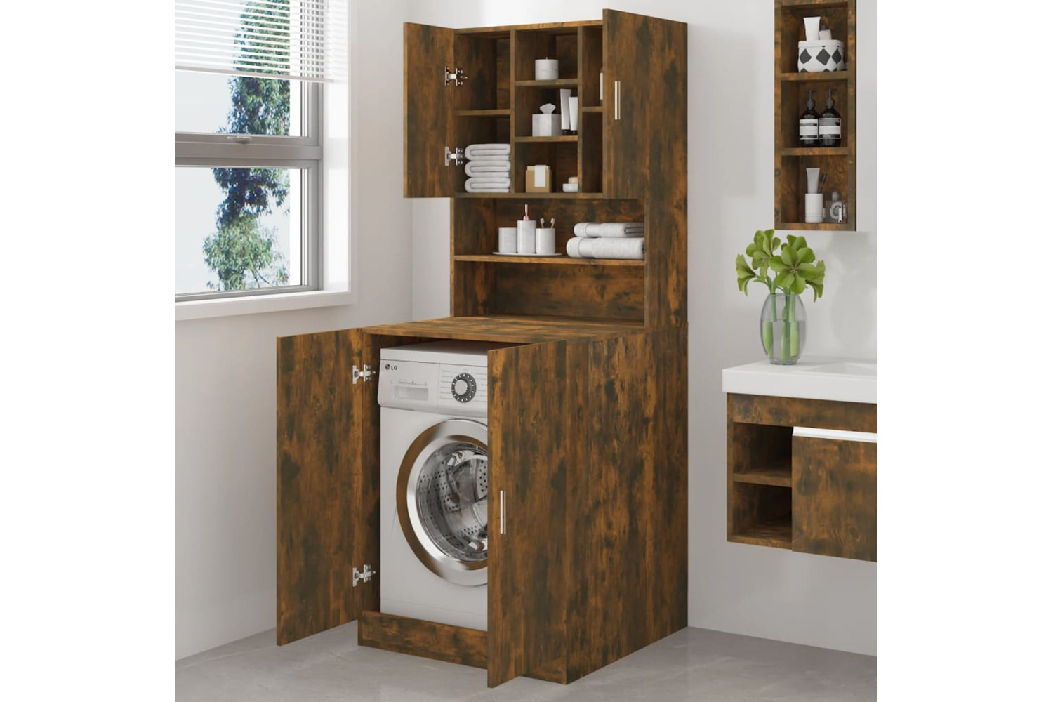 vidaXL 3120182 Washing Machine Cabinet Smoked Oak Engineered Wood