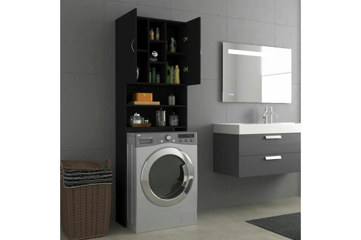 Vidaxl 808423 Washing Machine Cabinet Black 64x25.5x190 Cm