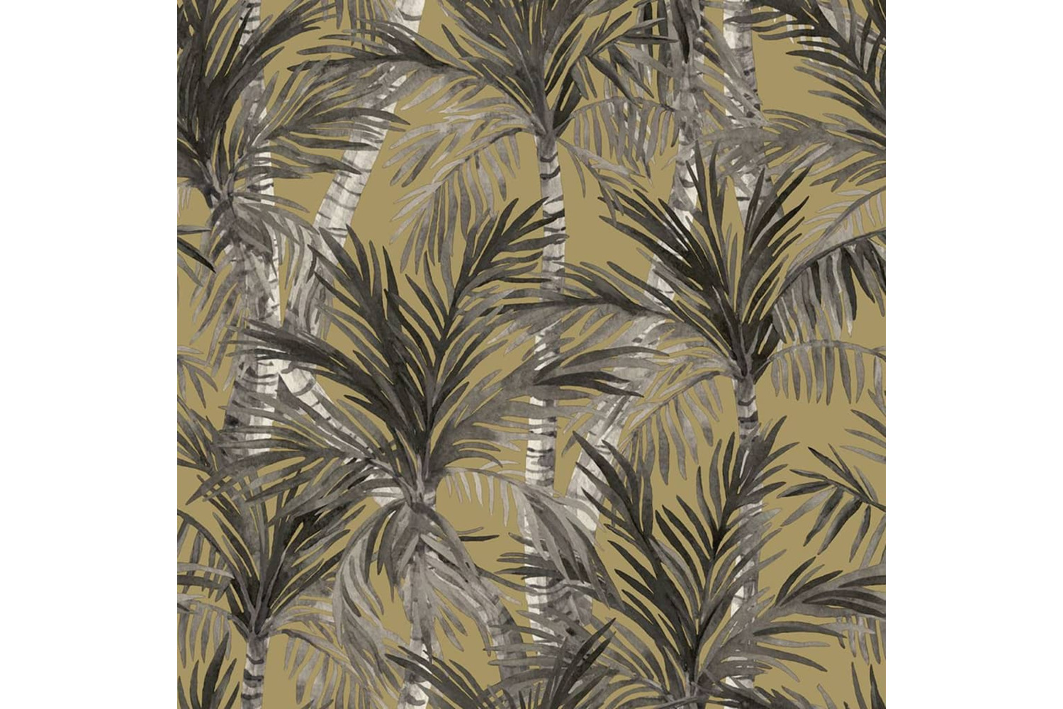 Dutch Wallcoverings 442570 Wallpaper Palm Trees Gold And Black