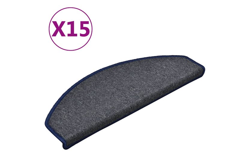 Vidaxl 322365 Carpet Stair Treads 15 Pcs Dark Grey And Blue 65x24x4 Cm