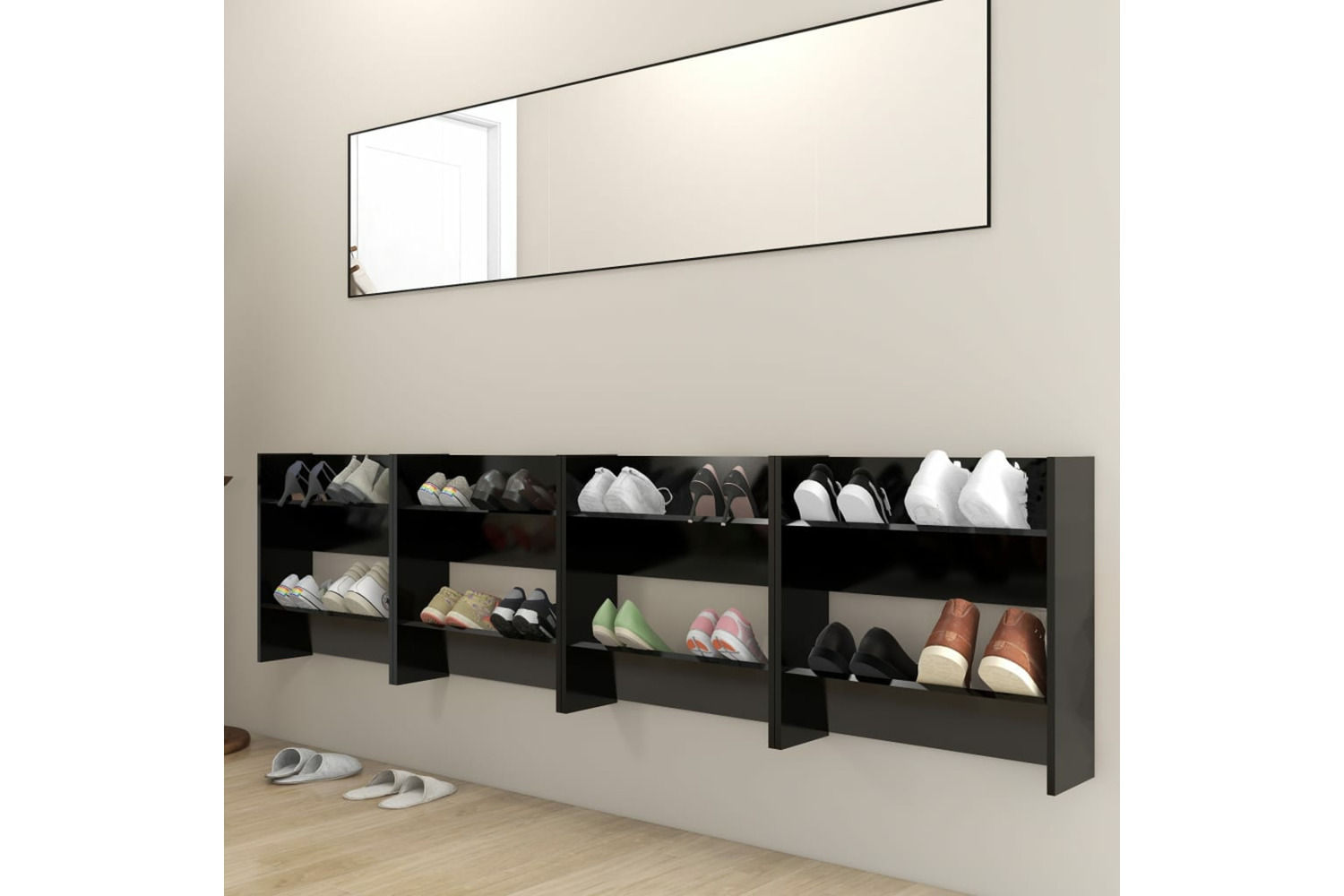 vidaXL 806719 Wall Shoe Cabinets 4 Pcs Black 60x18x60cm Engineered Wood