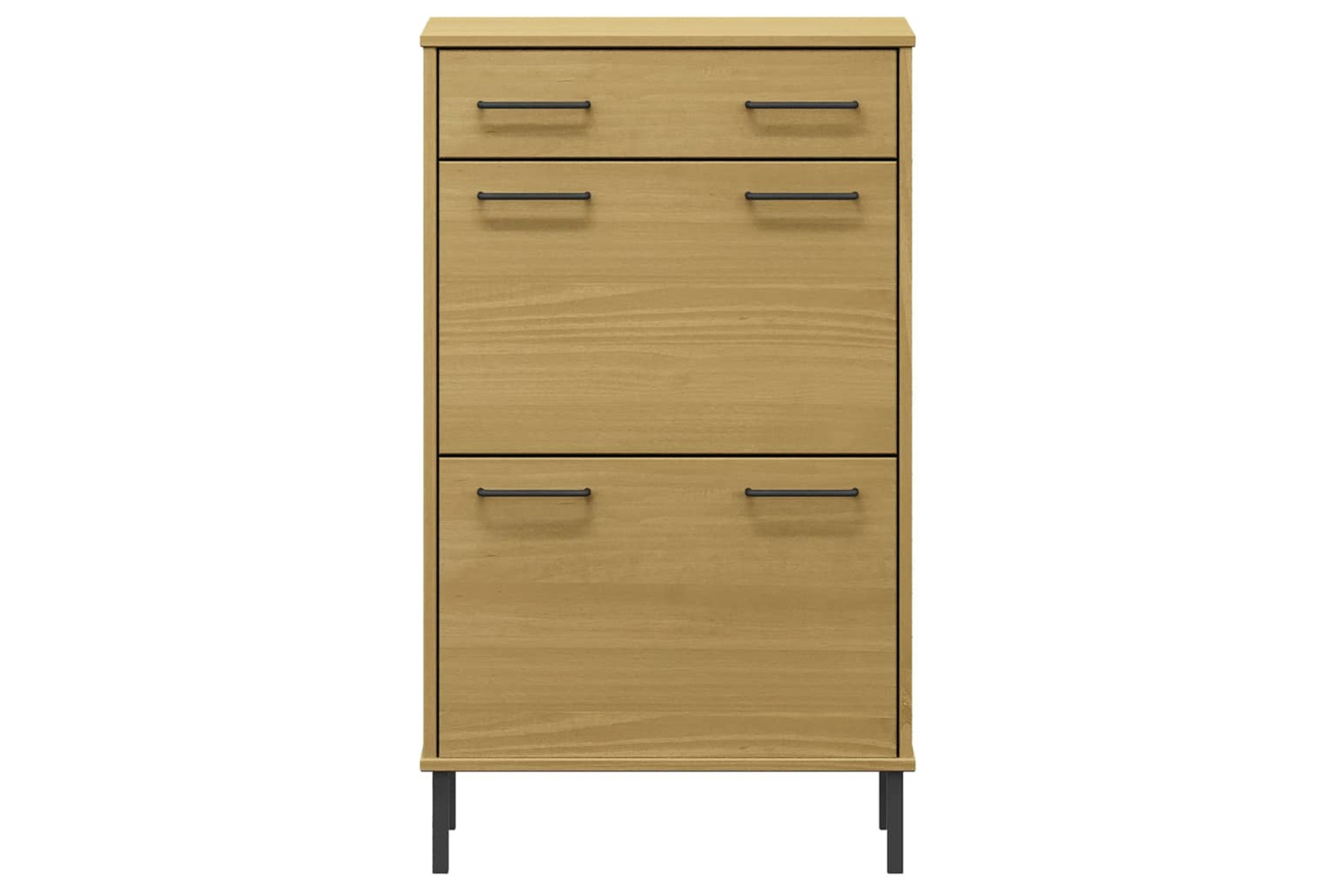 vidaXL 350982 Shoe Rack With Metal Legs Brown Solid Wood Pine Oslo