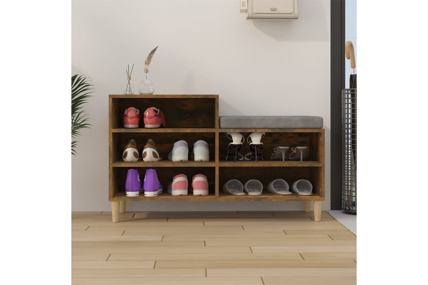 vidaXL 819729 Shoe Cabinet Smoked Oak 102x36x60cm Engineered Wood