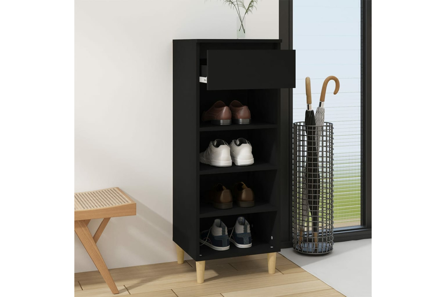 vidaXL 819773 Shoe Cabinet Black 40x36x105cm Engineered Wood