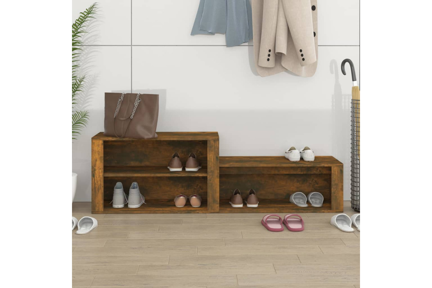 vidaXL 816917 Shoe Cabinet Smoked Oak 150x35x45cm Engineered Wood
