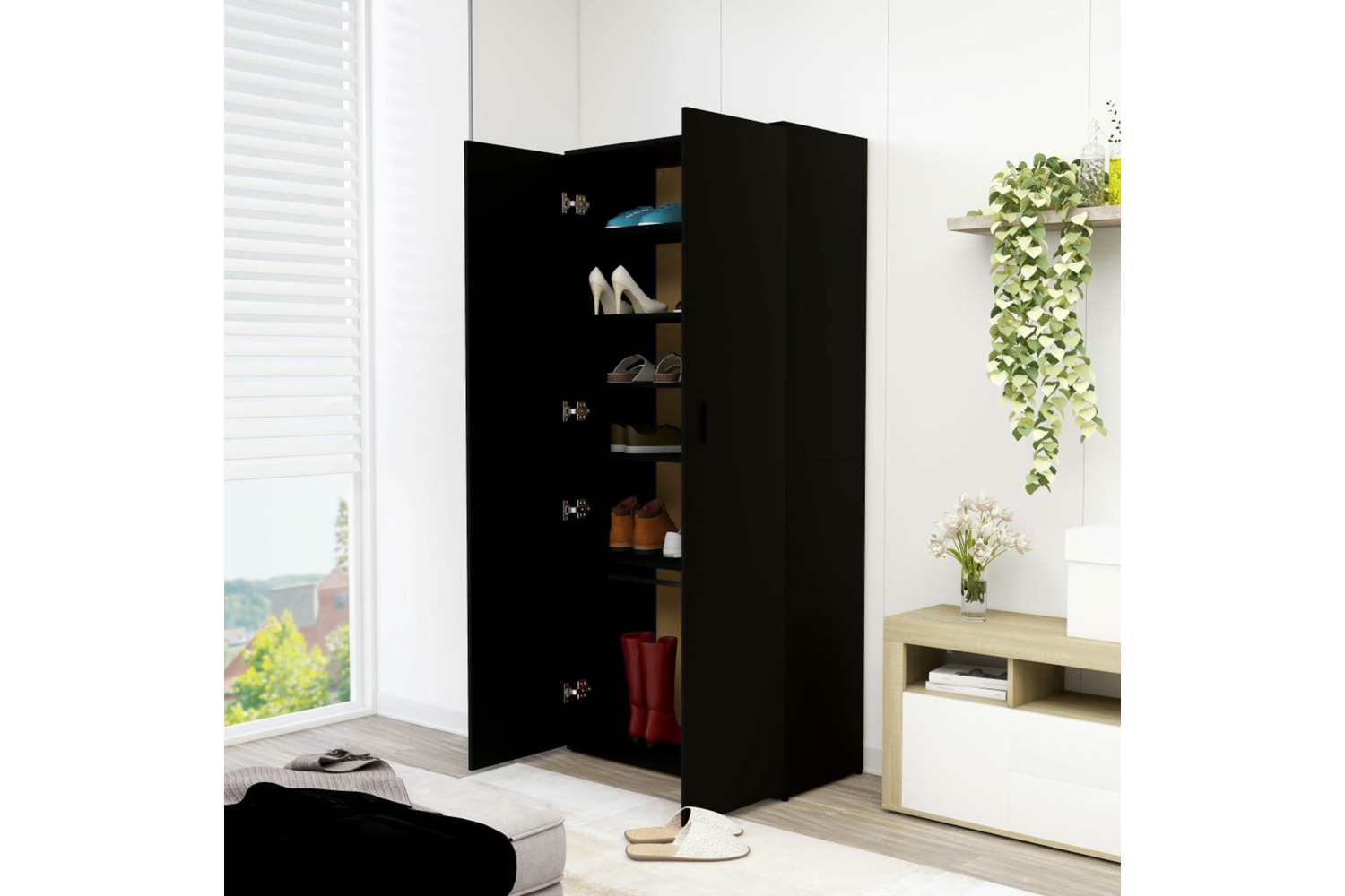 vidaXL 802859 Shoe Cabinet Black 80x39x178cm Engineered Wood