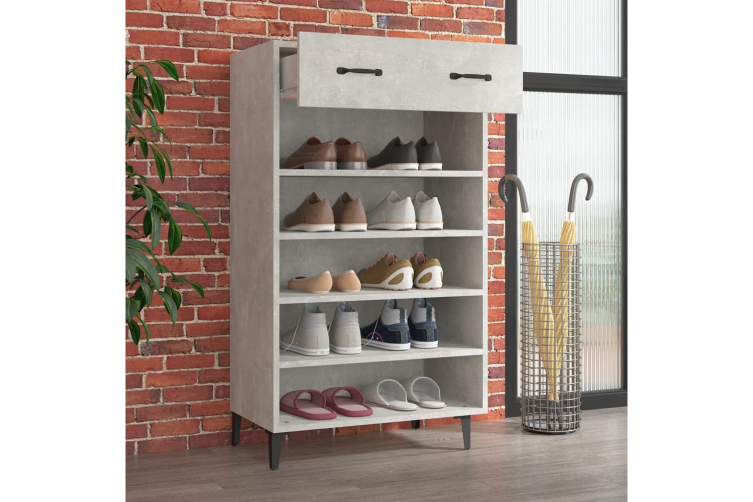 vidaXL 812793 Shoe Cabinet Concrete Grey 60x35x105cm Engineered Wood