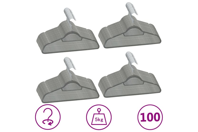 Vidaxl 289919 100 Pcs Clothes Hanger Set Anti-slip Grey Velvet